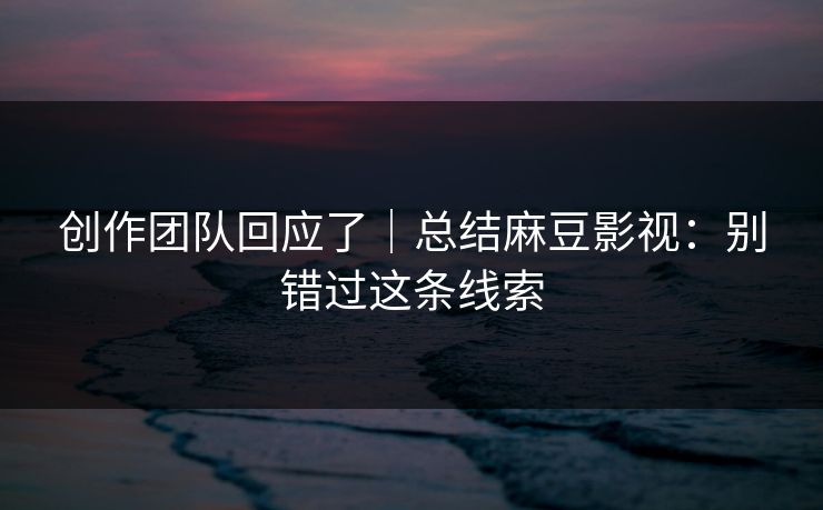 创作团队回应了｜总结麻豆影视：别错过这条线索
