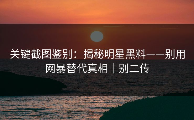 关键截图鉴别：揭秘明星黑料——别用网暴替代真相｜别二传