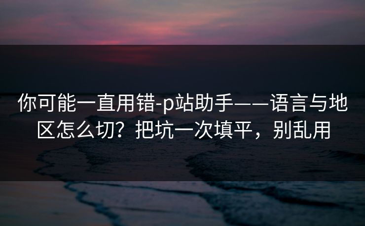 你可能一直用错-p站助手——语言与地区怎么切?把坑一次填平,别乱用